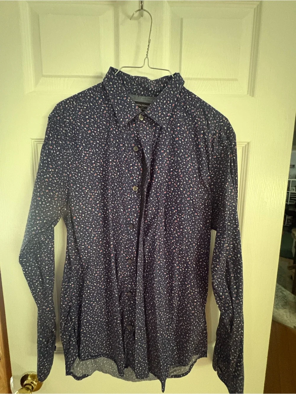 Banana Republic Navy Button-Down Shirt with Small Floral Print
